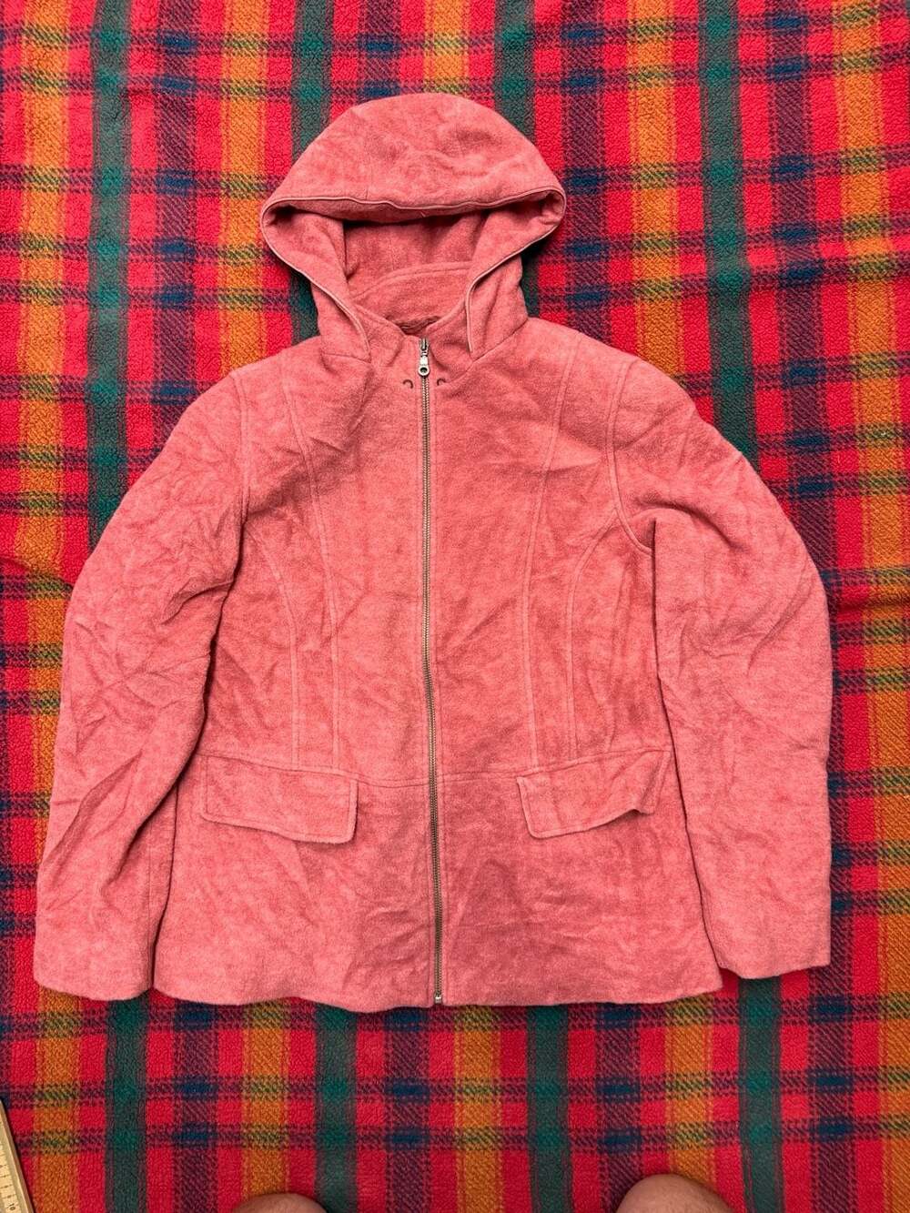L.L. Bean Women's Regular Size Medium Pink Wool Blend Full Zip Hooded Jacket